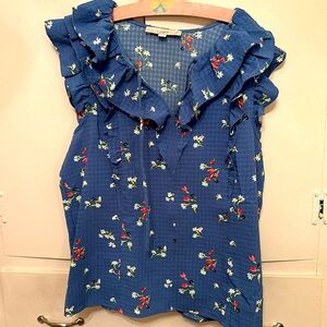 Loft ruffle sleeve blue floral top size medium
